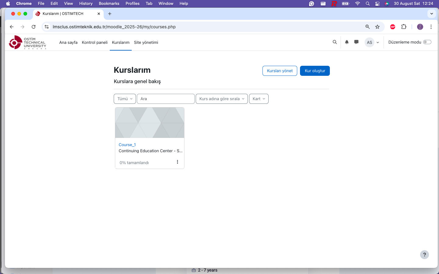 Kurslarım sekmesi (TR)